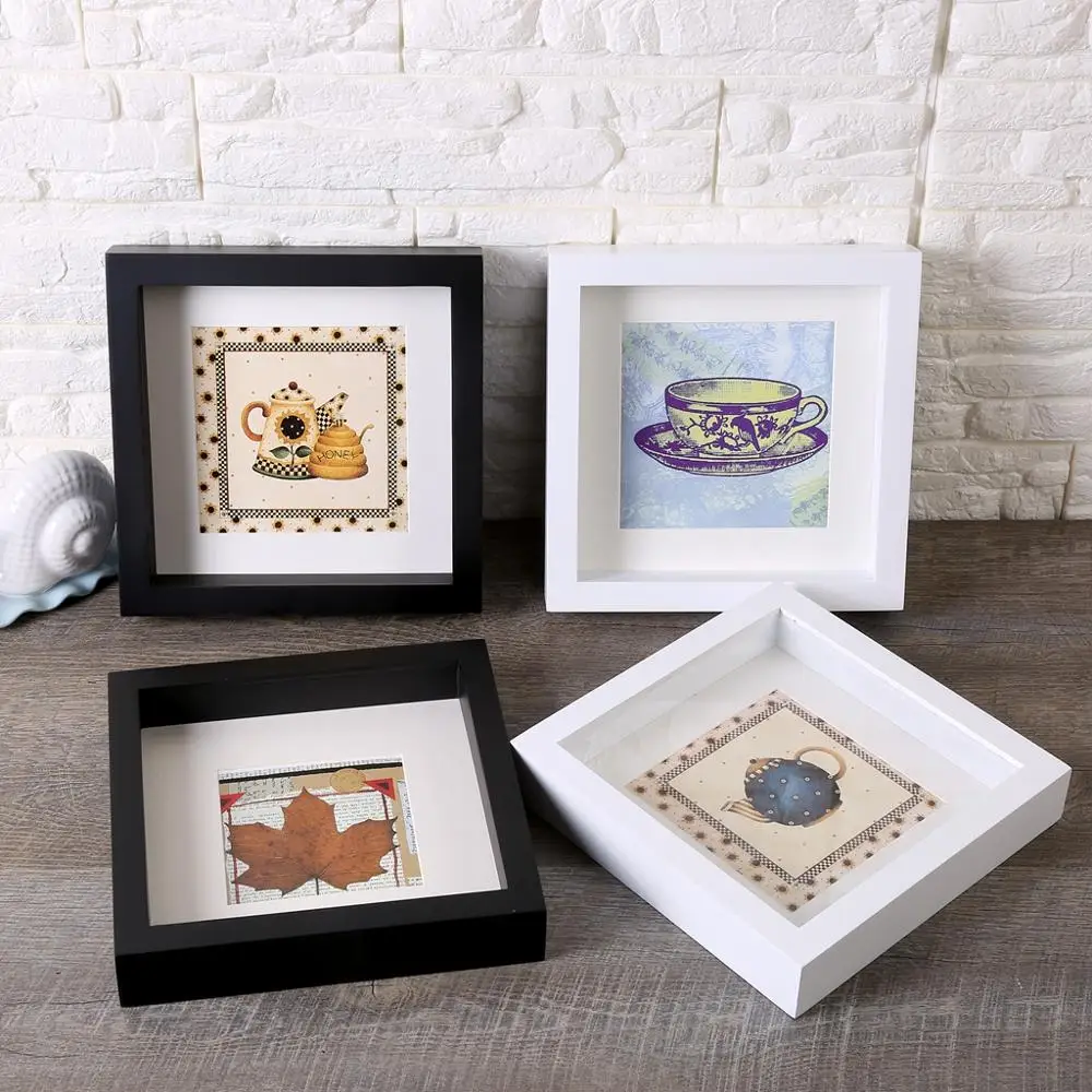 Shadowbox Frame 8x8 Inch Scrapbook Shadowbox Frame - Black Wooden Photo Display