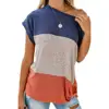 2019 women crochet lady summer loose contrast color stripes top slash neck t-shirt tops blouses