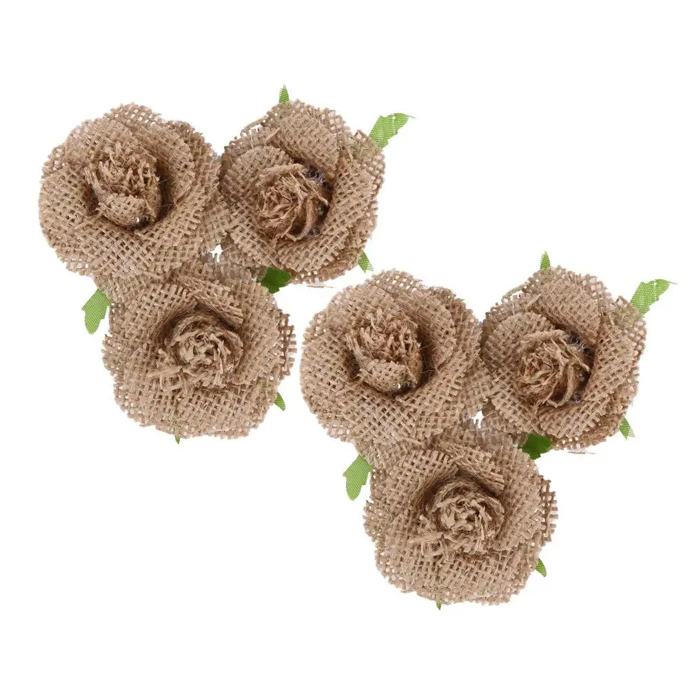 Whitelotous 10M DIY Natural Jute Vintage Print Burlap Rolls Ribbon with Floral Roses for Home Decor