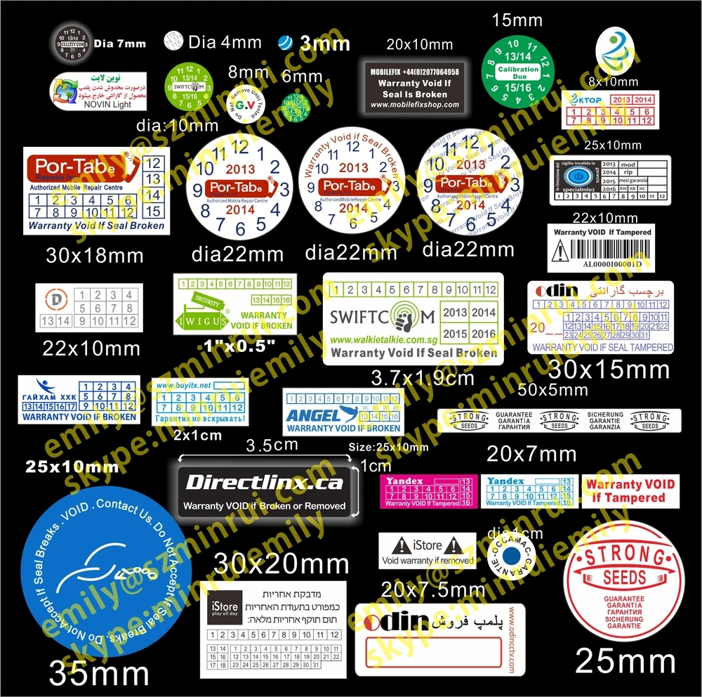 12 Months Warranty Stickers Labels Various Pack Sizes Available 15mm Square 