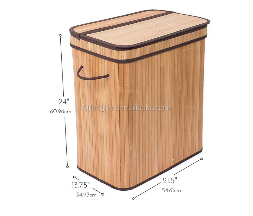 Bamboo Hamper With Lid Double Basket Bamboo Laundry Basket Buy