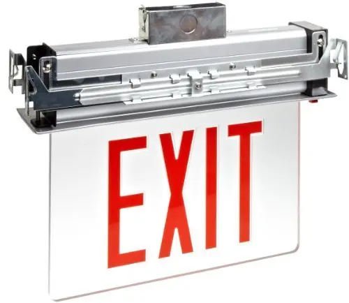 Morris Products 73330 Recessed Mount Edge Lit LED Exit Sign, Red on Clear Panel Color, Anodized Aluminum Housing (2)