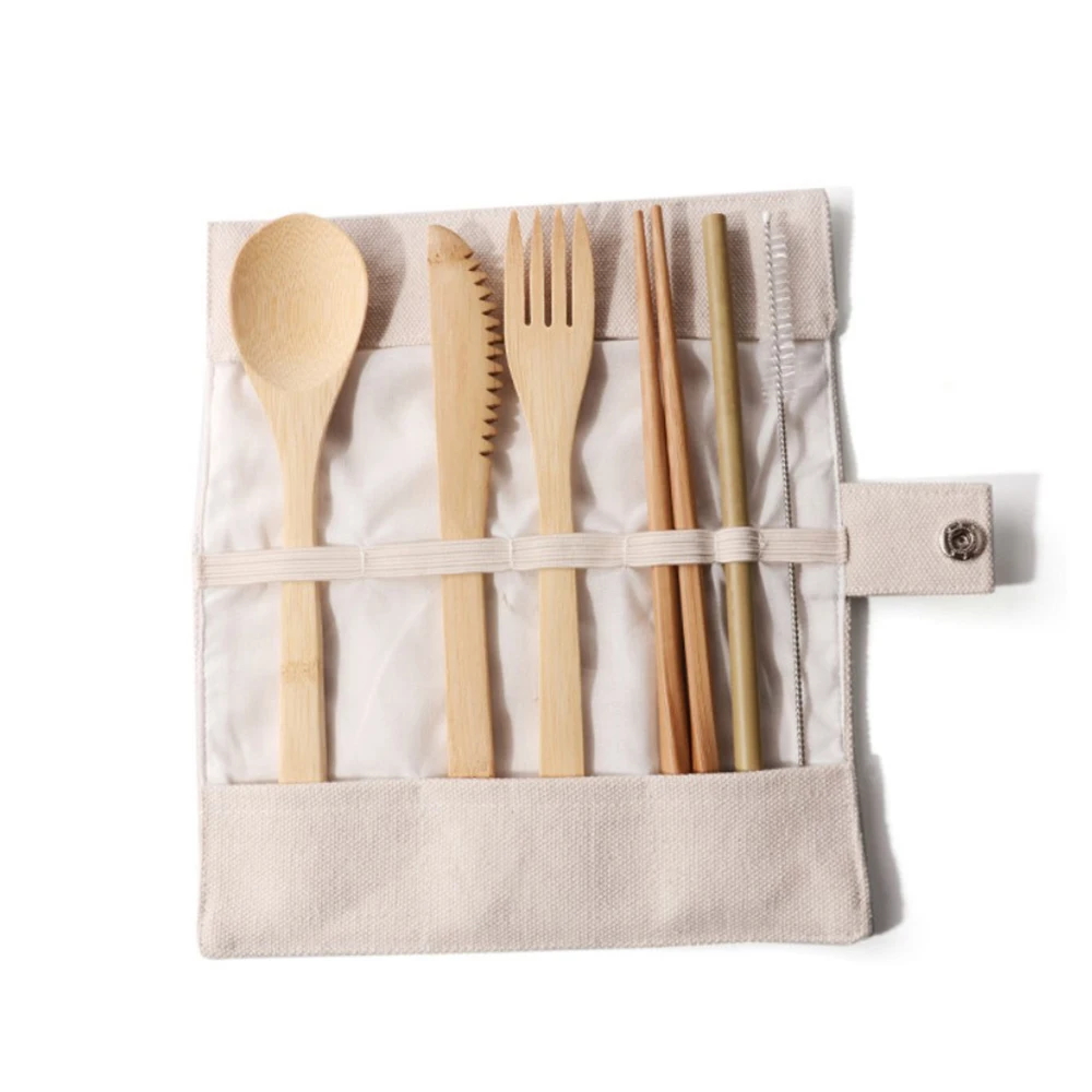 Eco Friendly Bamboo Eating Utensils Reusable Travel Cutlery Set In