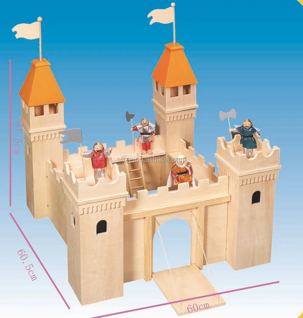 Yellow Roof Wooden Toy Castle For Kids Diy - Buy Toy Castle,wooden Toy 