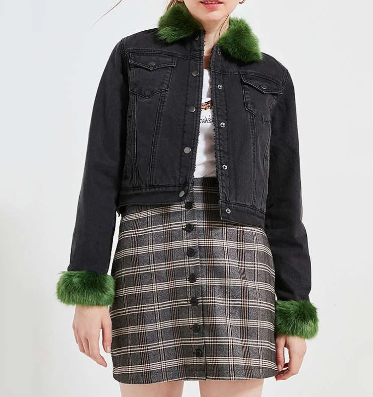 black denim jacket sheepskin collar