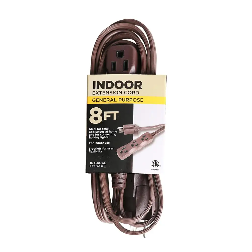 8ft 3 Prong Extension Cord Sjtw 16/3 Brown 60c Color Sleeve Packing