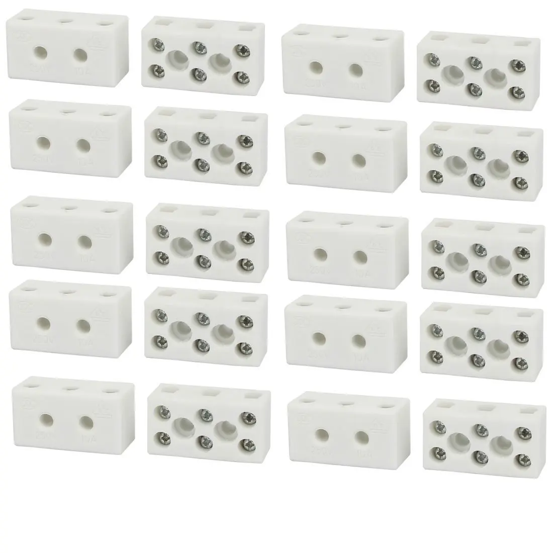 uxcell 250V 10A 3 Position 8 Hole Ceramic Terminal Blocks Wire Connectors 20pcs
