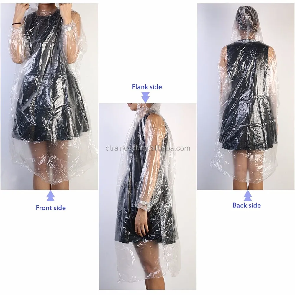 Portable Lightweight Disposable Clear Pocket Raincoats With Hat Cap For