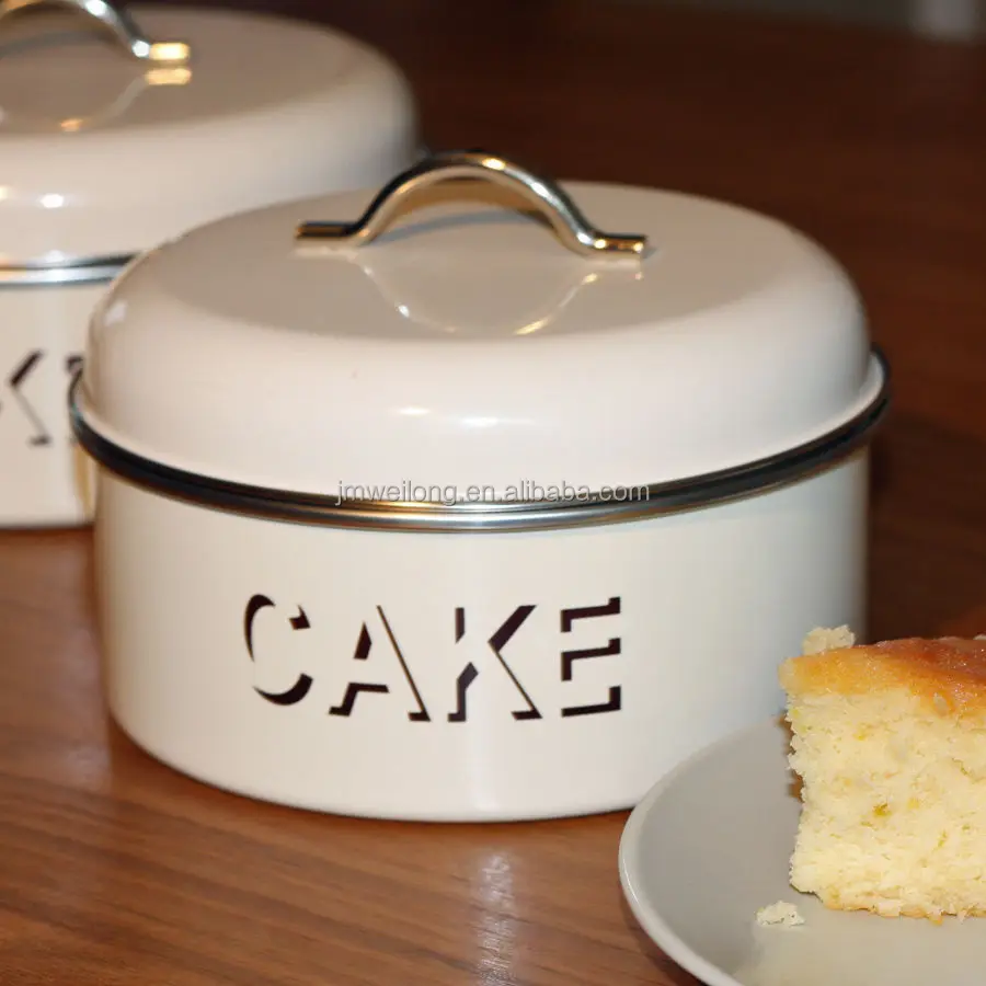 Ronde emaille metalen keuken opslag cake tin box opbergdozen& ...