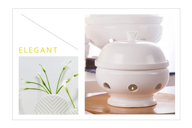 Hotel Supplies Crokery Items Round Soup Pot With Warm Candle Stand