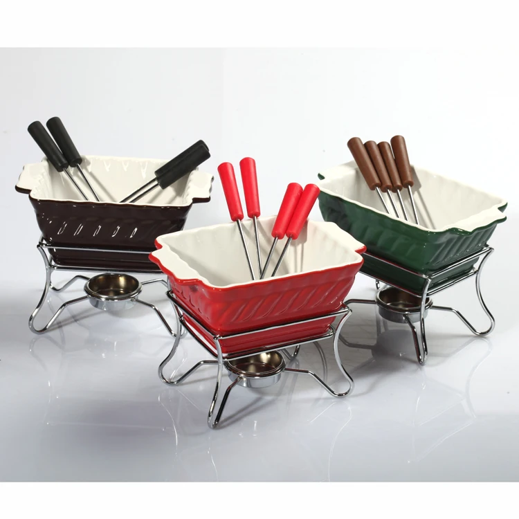 Rectangle shape special cheap chocolate fondue burner candle ceramic fondue 