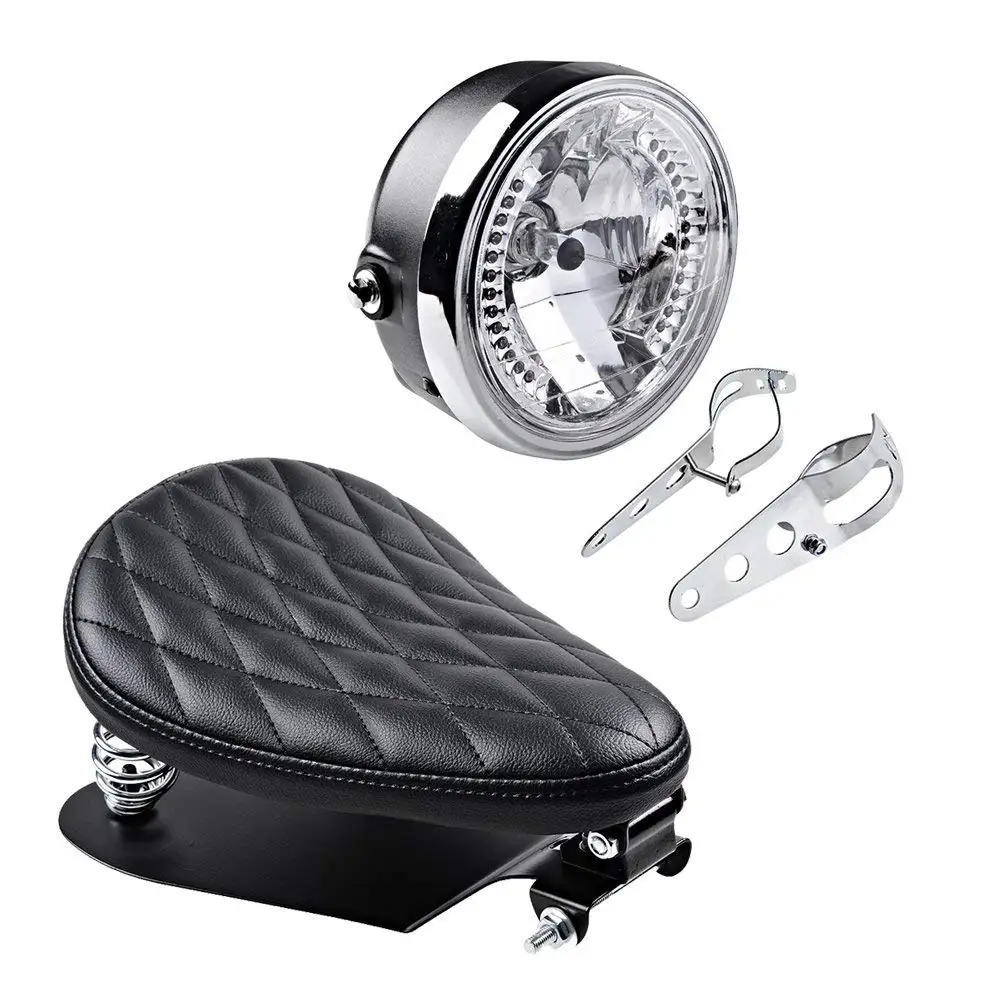 35mm-43mm Headlamp Mount Brackets Set 6-1//2 Round Amber Lens Headlight Metal Mesh Grille Cover