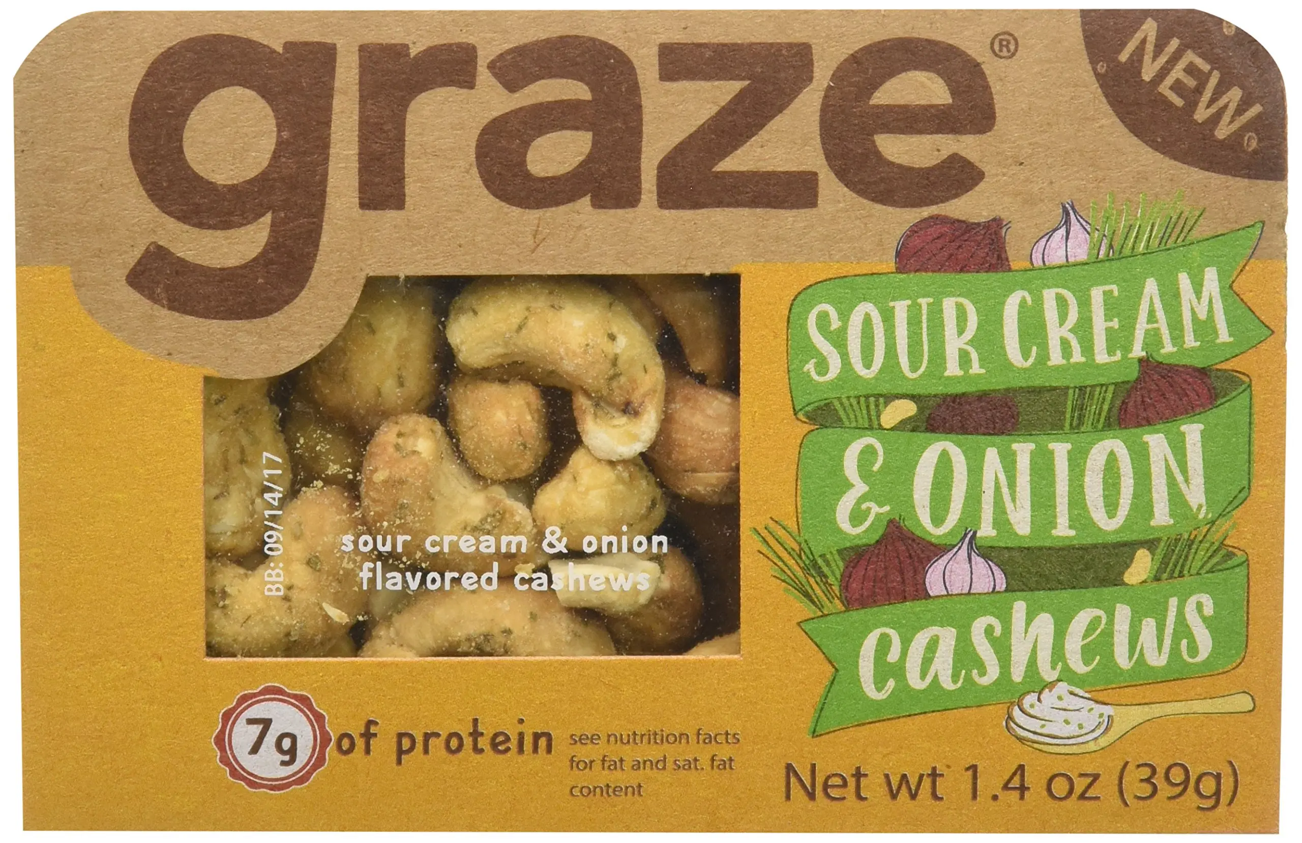 Graze Sour Cream and Onion Cashews, 1.4 Oz, 9 Count