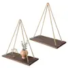 Rustic Wood Wall Floating Shelf Hanging Swing Rope Shelves Set of 2 Display Shelves Home Organizer Decor