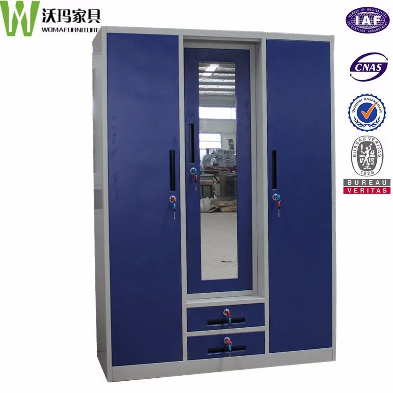 2 Door Steel Cupboard Design With Long Mirror/blue Metal Bedroom ...