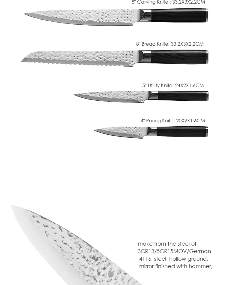 High Quality 6pc German Steel Kitchen Knife Set With Walnut Stand Wood