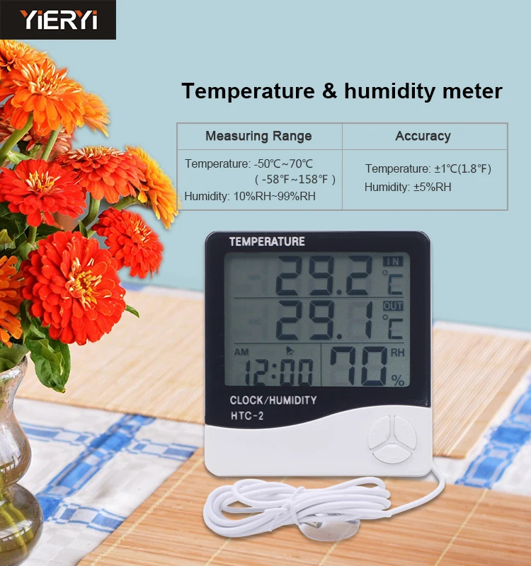 LCD Digital Outdoor Indoor HTC-2 Temperature Humidity Meter