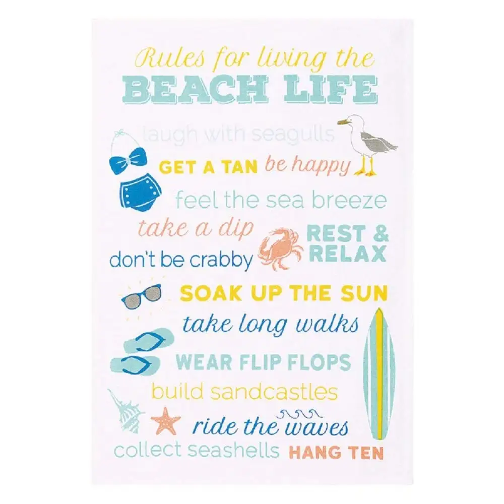 Peking Handicraft 04HRS873WC Rules for Living The Beach Life Kitchen Hand Towel