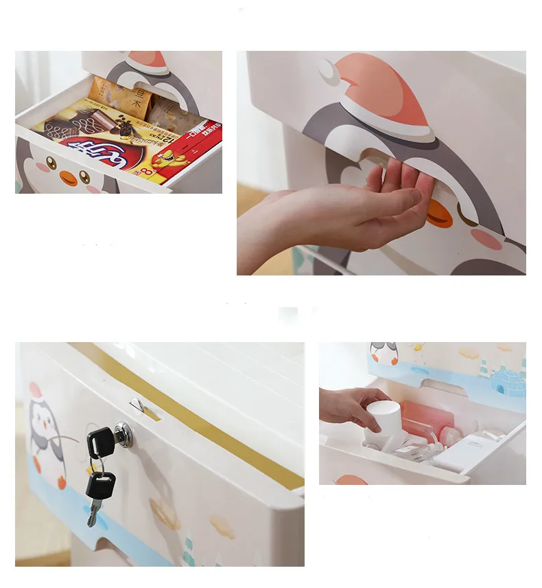 Cartoon patten kids baby plastic wardrobe wtih lock