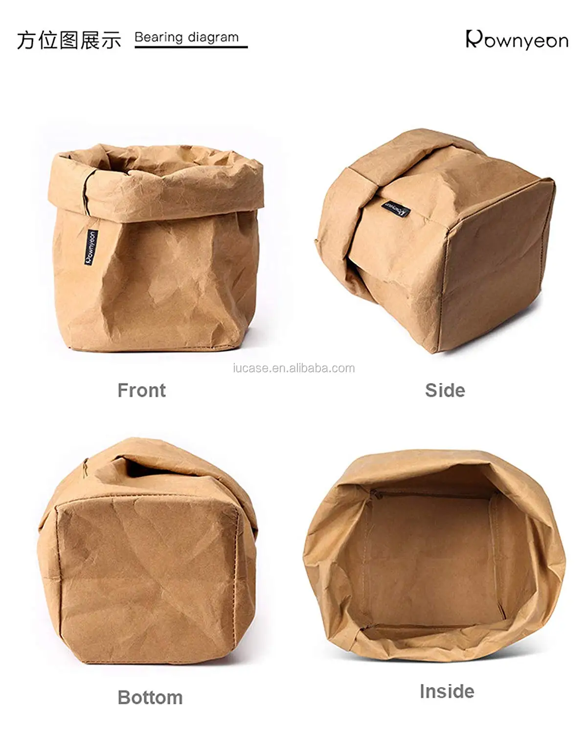 High Quality Customized Printed Wholesale Rolled Up Metallic Washable Kraft Paper Bag Wholesale