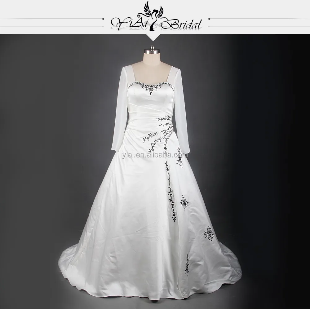 Rsw747 Black And White Plus Size Wedding Dress With Sleeves Buy