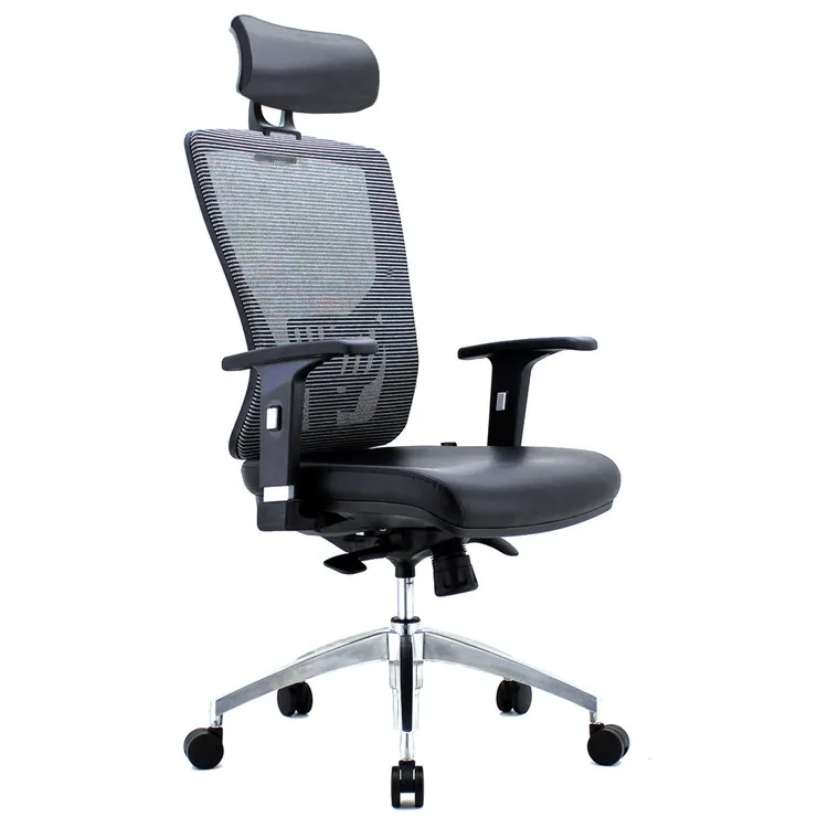 Luxury Leather Seat Mesh Back Staff Swivel Chair Executive Leather Seat Mesh Back Staff Swivel
