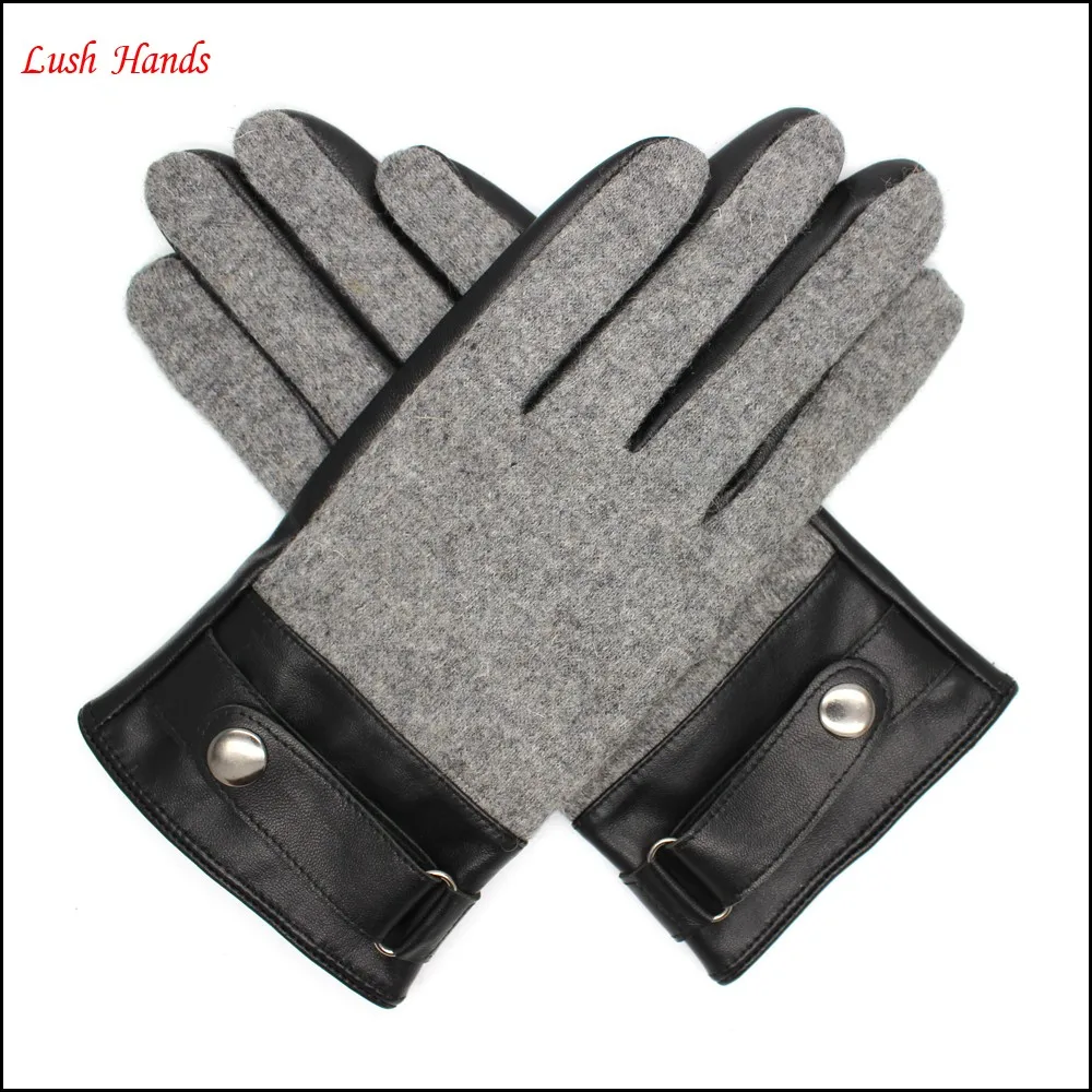 women's fashion touch screen leather gloves and woolen gloves