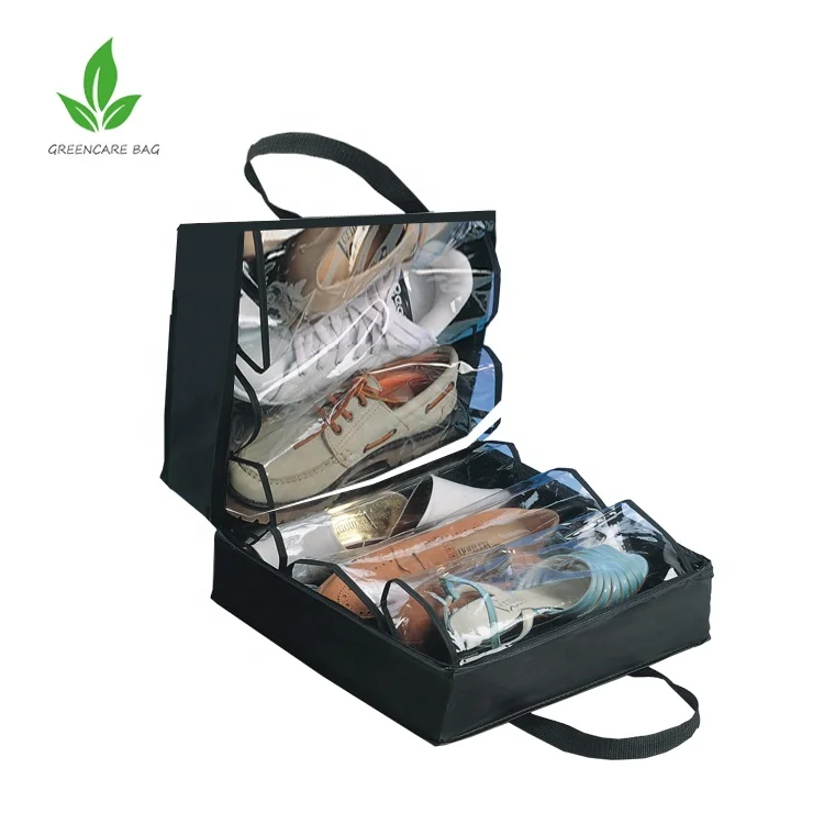 Travel Shoe Storage Bag Two-Layer Portable Nylon Organizer Waterproof Breathable Shoes Tote Pouch for Travel Camping Four Generations of Shoe Boxes Red Flowers 