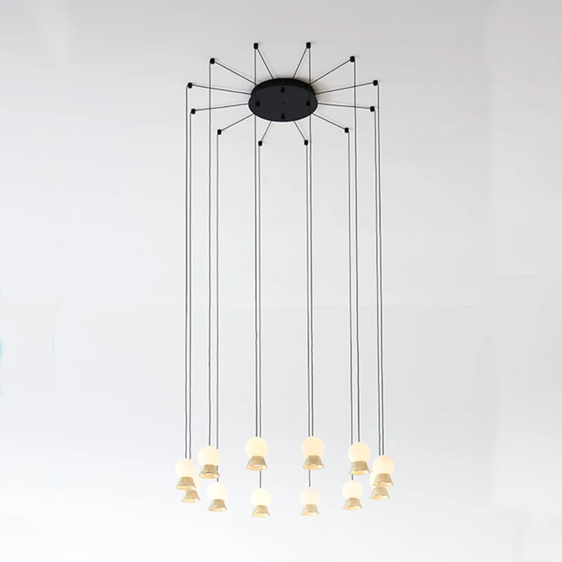 Nordic modern minimalist glass spherical bed line fish line lamps Fuji stairs porch three-head restaurant chandelier