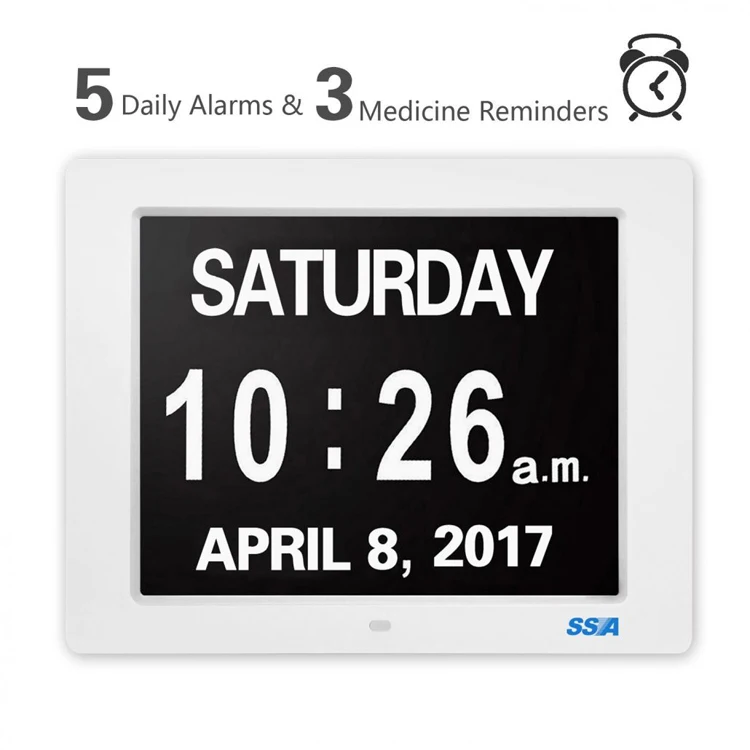 Alarms Dementia Clock 8 Inch Large Display Digital Calendar Day Clock
