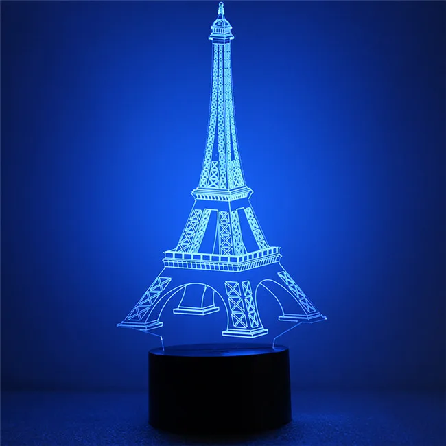 Creative visual stereo LED touch switch The gradient small night light Discus the Eiffel Tower 3 d lamp