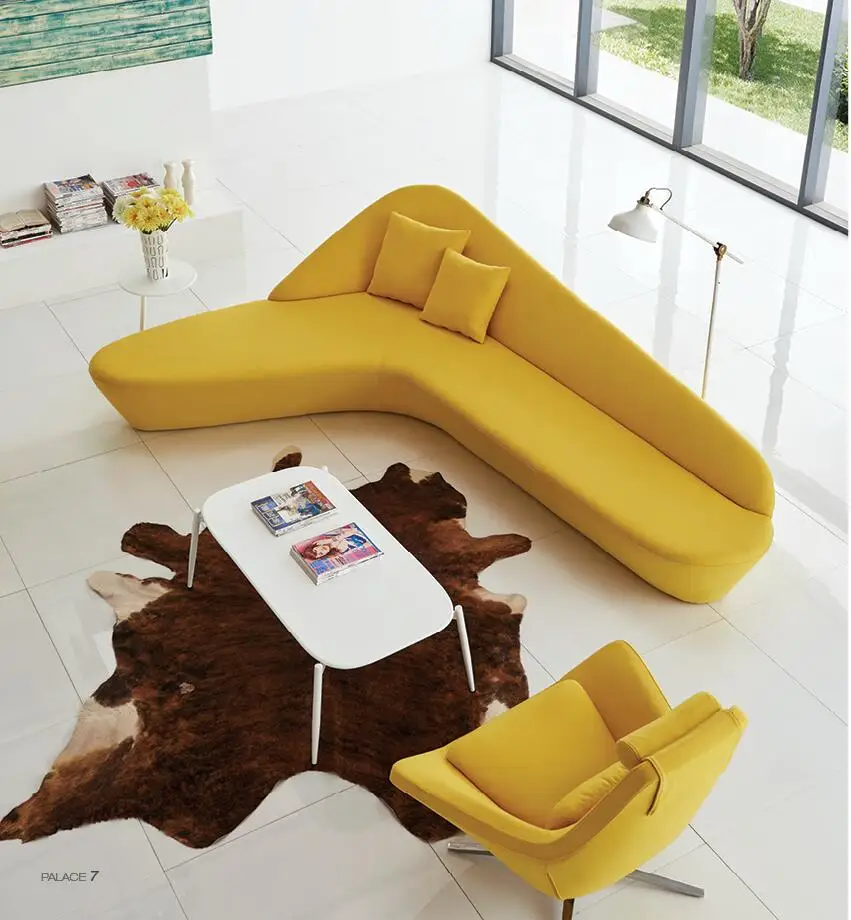 Nordic Unique Design Yellow L Shape Sofa Set Designs Modern Type New Shaped Product On