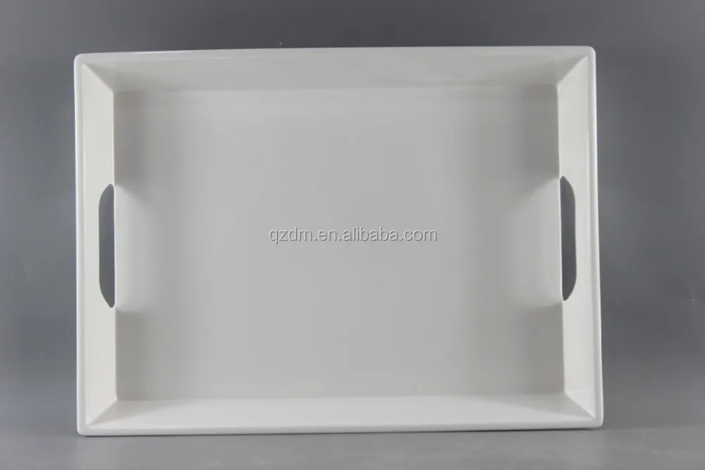 15 Inch Melamine White Tray With 2 Handles