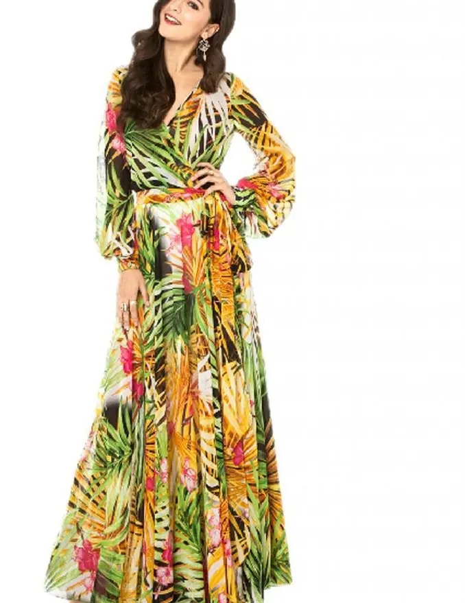 Wholesale Private Label Floral Long Sleeve Women Long Dress Beautiful ...