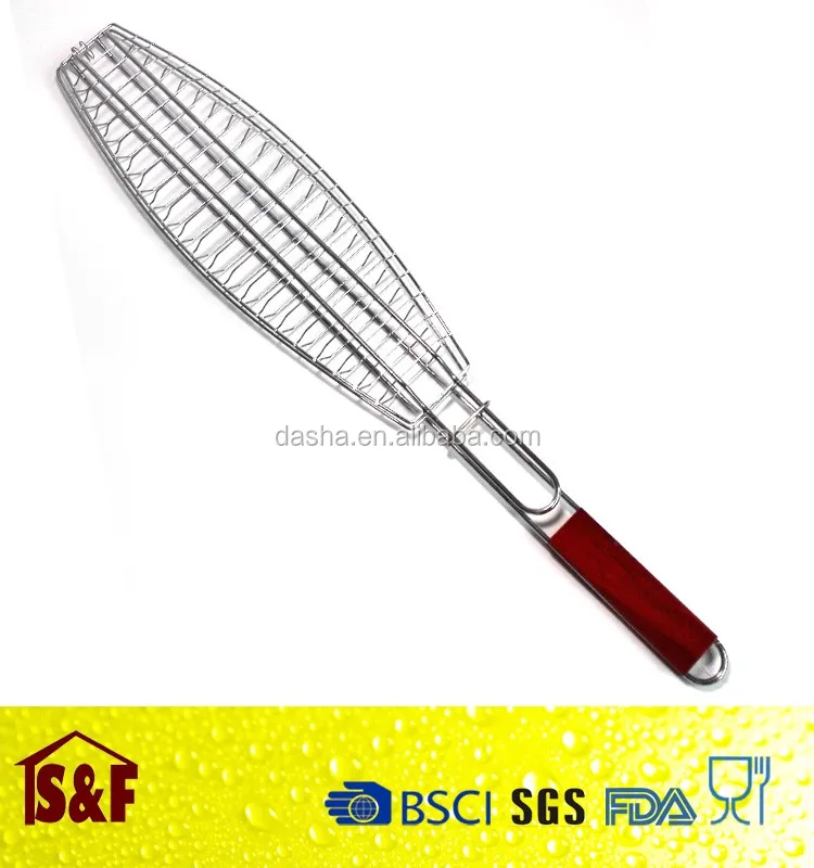 Fish Shape BBQ Grill Basket with Rosewood hanlde BBQ tool1.jpg