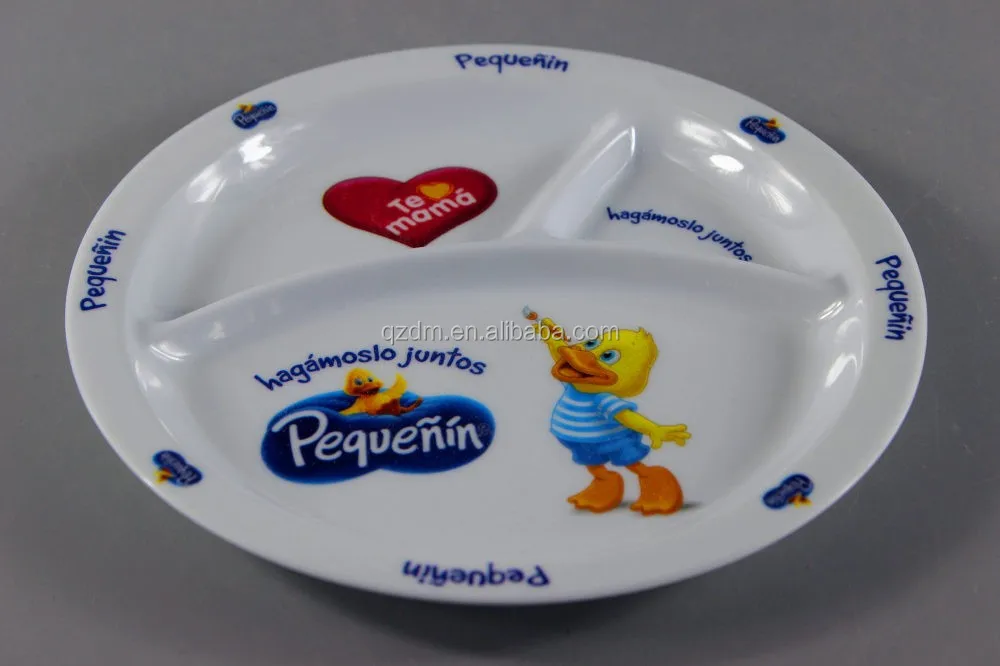 Kids Melamine Divided Dinner Plate 3 Section Round Shape