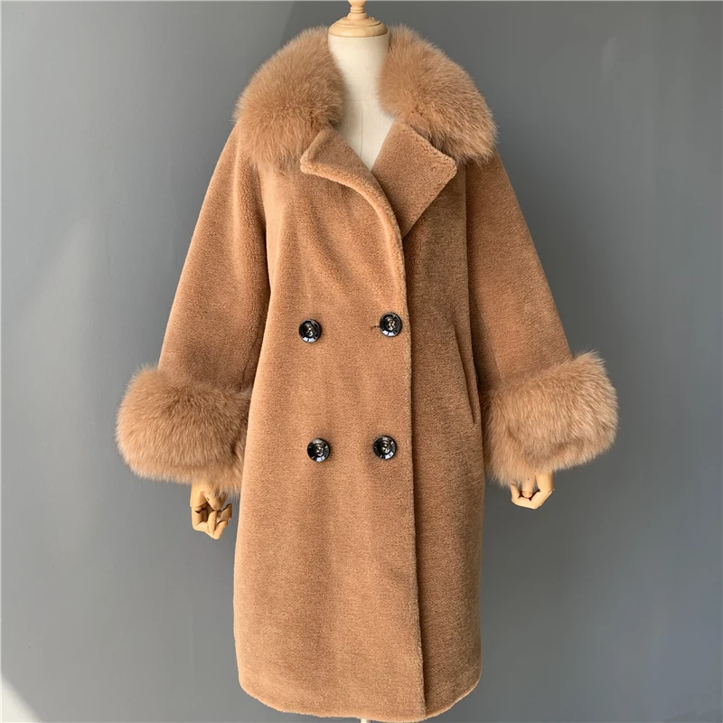 2019 Women Ladies Double-breasted Teddy Bear Jacket With Real Fox Fur ...