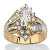 European Beauty Plated 18k Yellow Gold Color Diamond Irregular Horse Eye Shape Ladder Zircon Ring