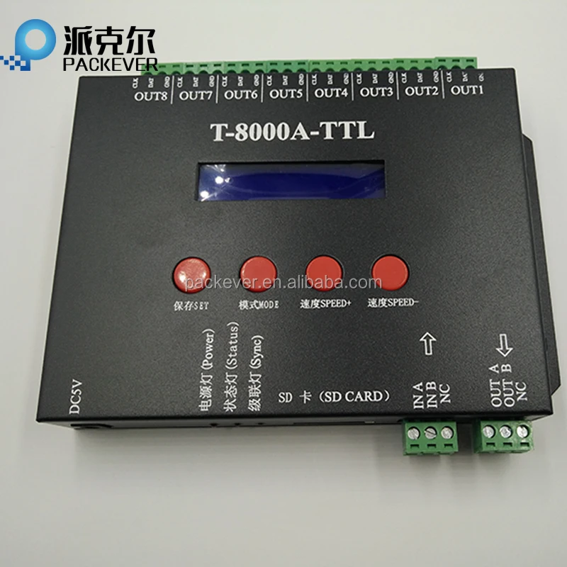 Factory price SD card LED controller 8 output ports x 1024 pixel control T8000