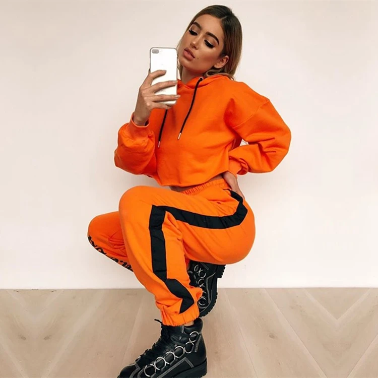 Orange Colour Women Fashion Polyester Spandex Tracksuit With Hood - Buy ...