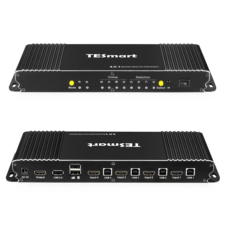 Tesmart 4x1 Kvm Switch Multiview Seamless Switch With Keyboard Hotkeys /ir Remote Control Hdmi