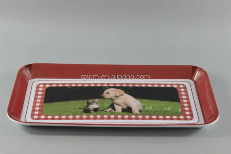 Rectangle Shape Melamine Tray With Dog Print