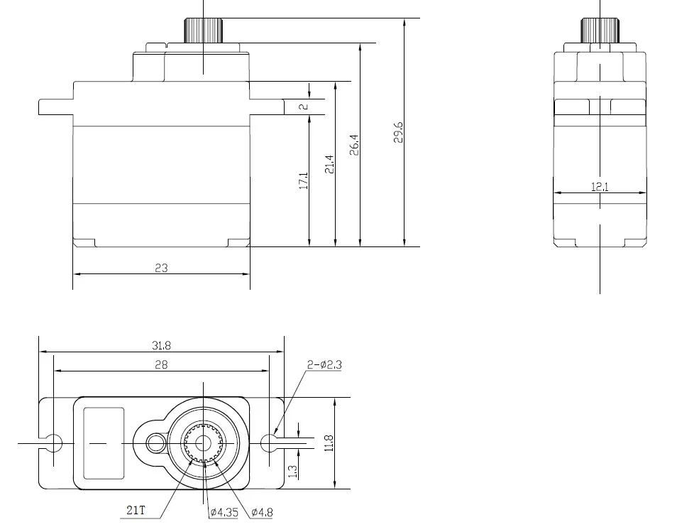 Micro servo 9g чертеж