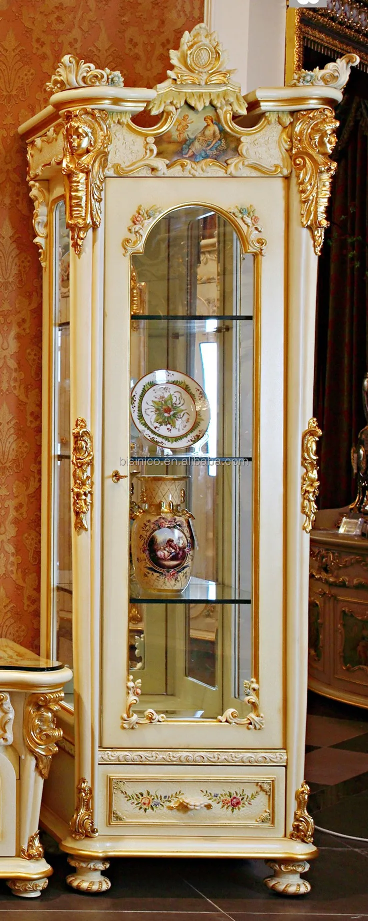 Perancis gaya rococo goldleaf tunggal pintu lemari display 