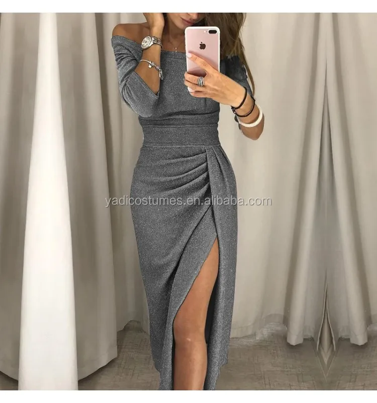 Womens off shoulder party dress women Fashion 2019 high slit peplum dresses autumn Elegant women's bodycon dress vestido