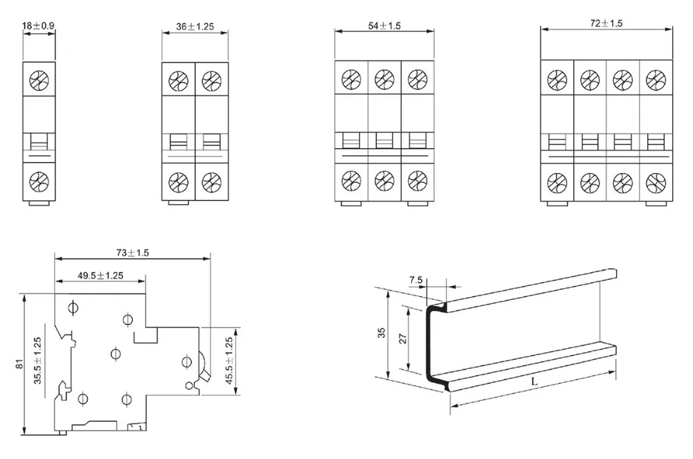 DZ47-63Z 2 Pole 63A 500V 1000V DC MCB 1 2 3 4 6 10 16 20 25 32 40 50 63 Amp 2P Solar DC Circuit Breaker 63A