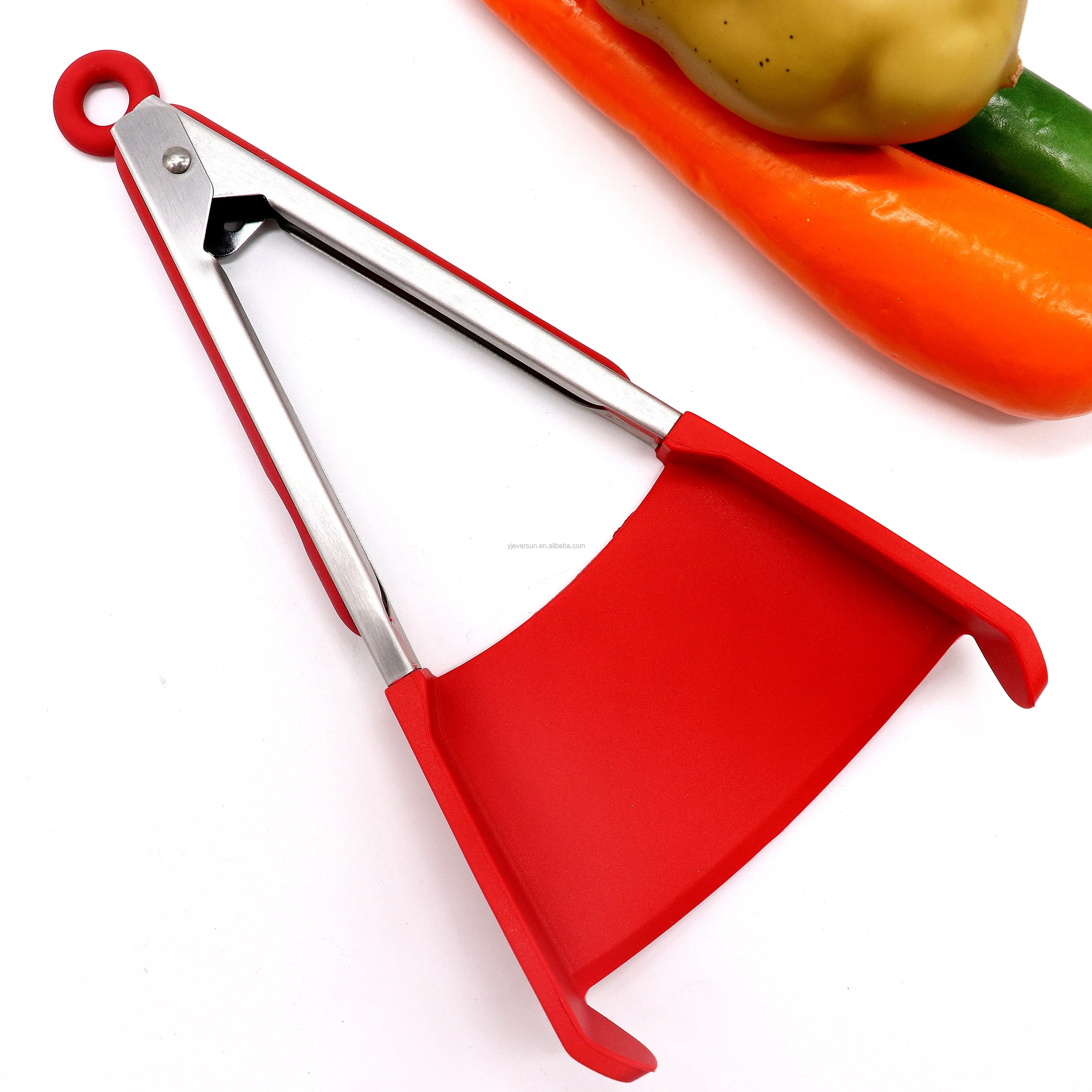 亚马逊最佳销售硅胶烧烤 9 "12" 2 合 1 聪明的食品钳和锅铲厨房工具