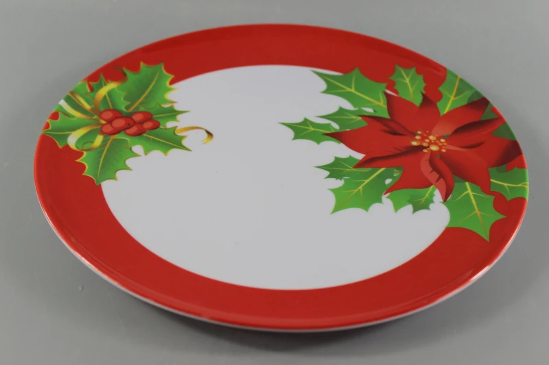 Christmas Melamine Round Plate Plastic Xmas Dishes