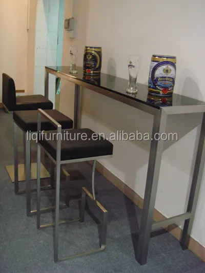 High Quality Brushed Stainless Steel Bar Table With Tempered Top Or High Quality Brushed Stainless Steel Bar Table With Tempered Top Or Wood Lq Bt102s