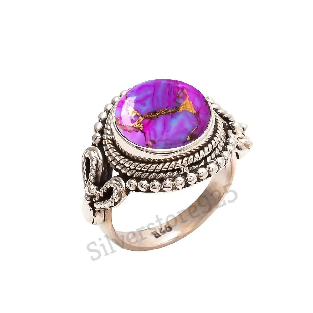 Purple Copper Turquoise Solid 925 Sterling Silver Ring Gemstone Women Jewelry